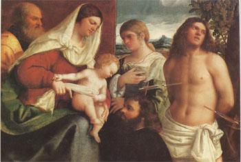 Sebastiano del Piombo The Holy Family with st Catherine st Sebastian and a Donor sacra Conversazione (mk05) oil painting picture